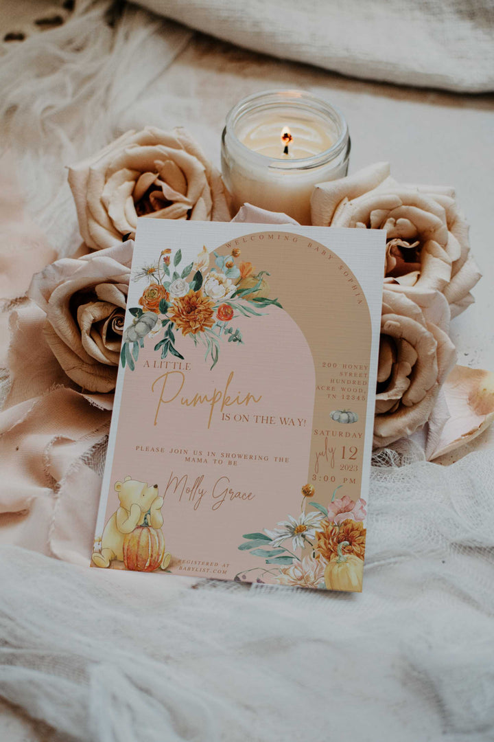 Boho Fall Winnie The Pooh Baby Shower Invitation - Boho Fall Winnie The Pooh Baby Shower Invitation - Baby Girl Winnie the Pooh Invitation - Boho Baby Shower Invitation