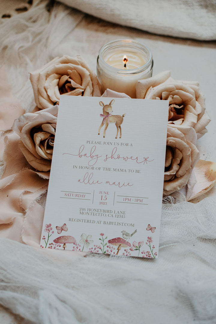 Deer Baby Shower Invitation - Oh Deer Baby Shower Invite - Woodland Baby Shower Invite - Girl Baby Shower Invitation - Feminine Baby Shower