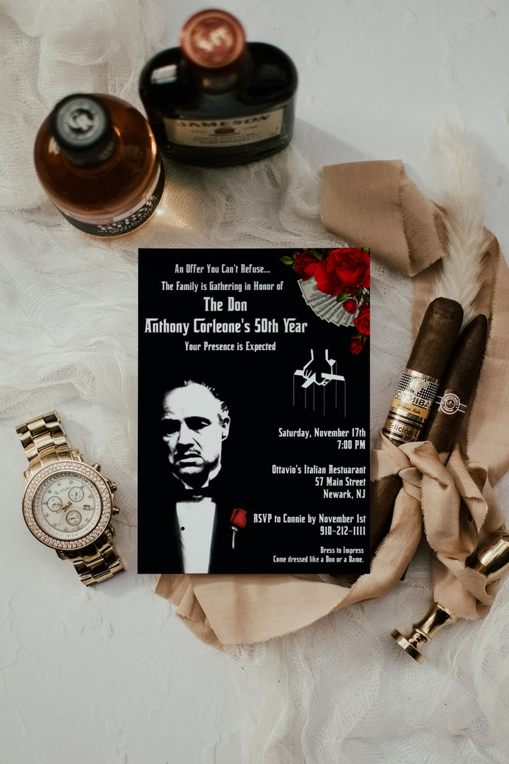 The Godfather Birthday Invitation - Mafia Birthday Invitation - Mob Birthday Invite - Godfather Invitation - Gangster Birthday Invitation
