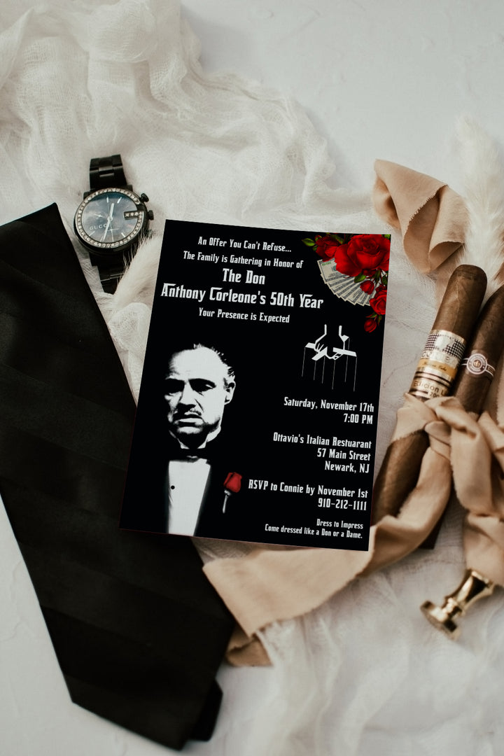 The Godfather Birthday Invitation - Mafia Birthday Invitation - Mob Birthday Invite - Godfather Invitation - Gangster Birthday Invitation
