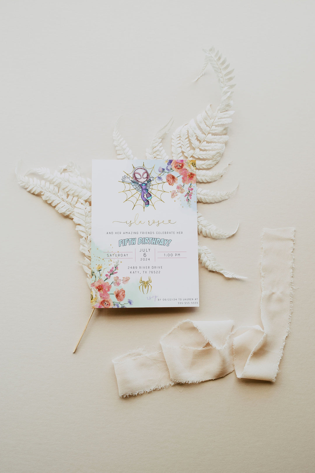 Ghost Spider Birthday Invitation - Spidey Birthday Invitation - Spiderman Girl Birthday Invite - Gwen Spidey Invitation - Floral Spidey Birthday Invitation - Spiderman Girly Birthday