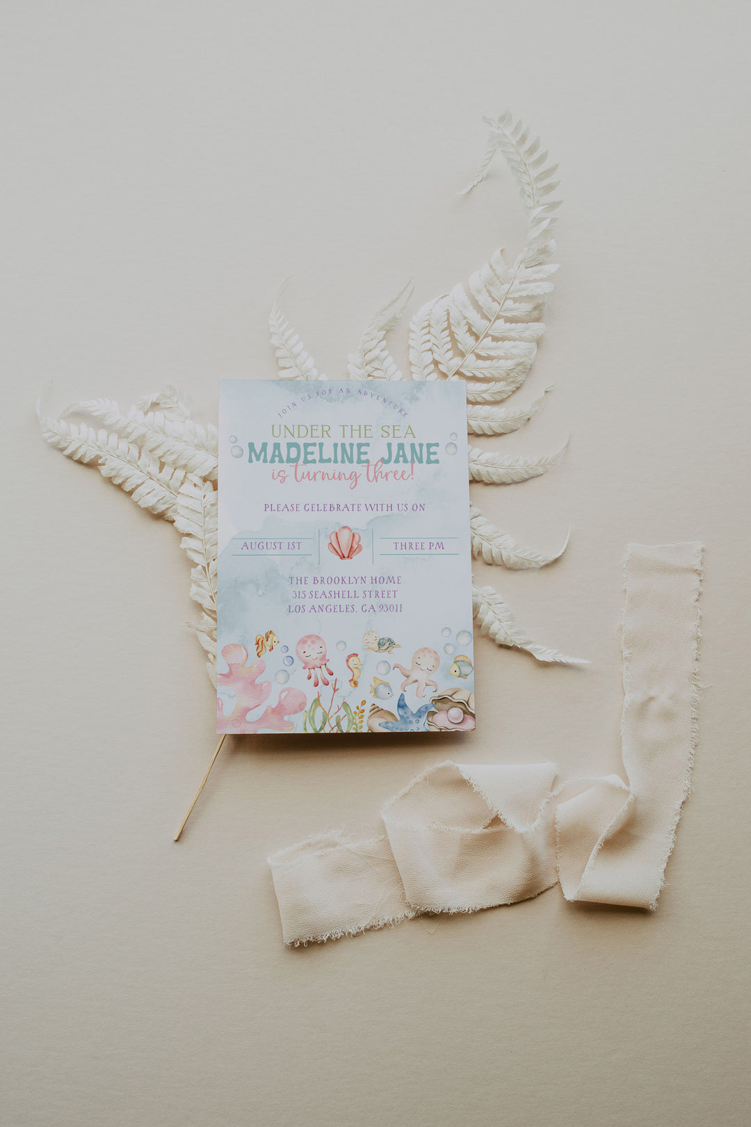 Ocean Birthday Invitation - Under The Sea Birthday Invitation - Mermaid Birthday Invitation - Sea Creatures Birthday Invitation - Kids Ocean Birthday Invitation