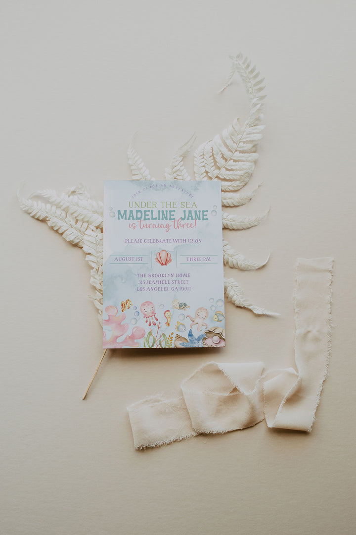 Ocean Birthday Invitation - Under The Sea Birthday Invitation - Mermaid Birthday Invitation - Sea Creatures Birthday Invitation - Kids Ocean Birthday Invitation