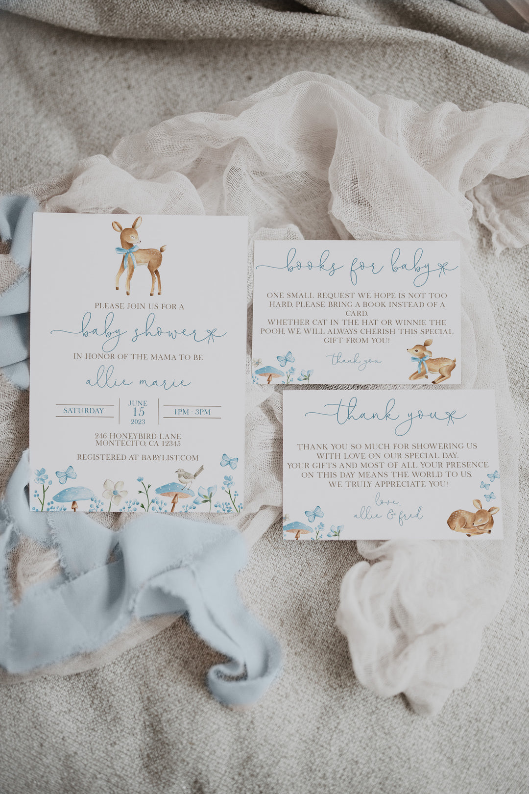 Baby Boy Deer Baby Shower Invitation - Woodland Baby Shower Invite Bundle - Oh Deer Invitation - Deer Baby Shower Stationery Set - Boy Deer Baby Shower Invitation Bundle