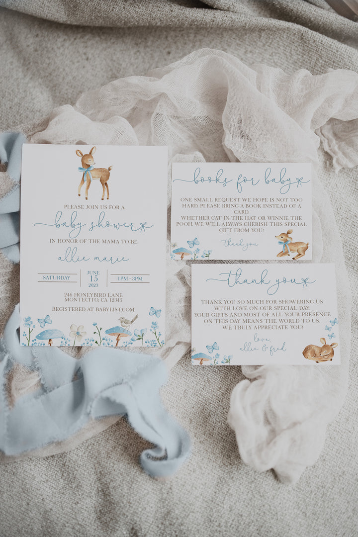 Baby Boy Deer Baby Shower Invitation - Woodland Baby Shower Invite Bundle - Oh Deer Invitation - Deer Baby Shower Stationery Set - Boy Deer Baby Shower Invitation Bundle
