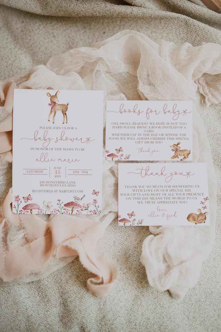 Oh Deer Baby Shower Invitation - Deer Baby Shower Bundle - Woodland Baby Shower Invite - Floral Deer Woodland Baby Shower Invitation Bundle