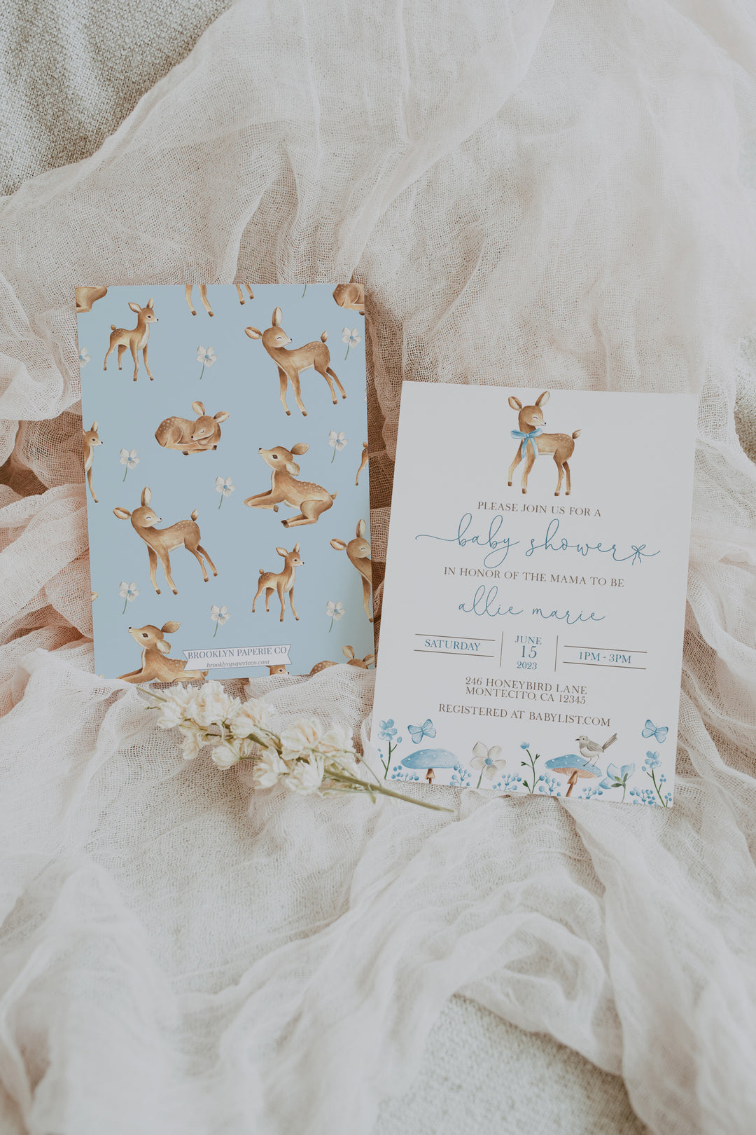 Deer Baby Shower Invite - Boy Deer Baby Shower Invitation - Woodland Baby Shower Invitation - Baby Blue Baby Shower Invite - Oh Deer Invite