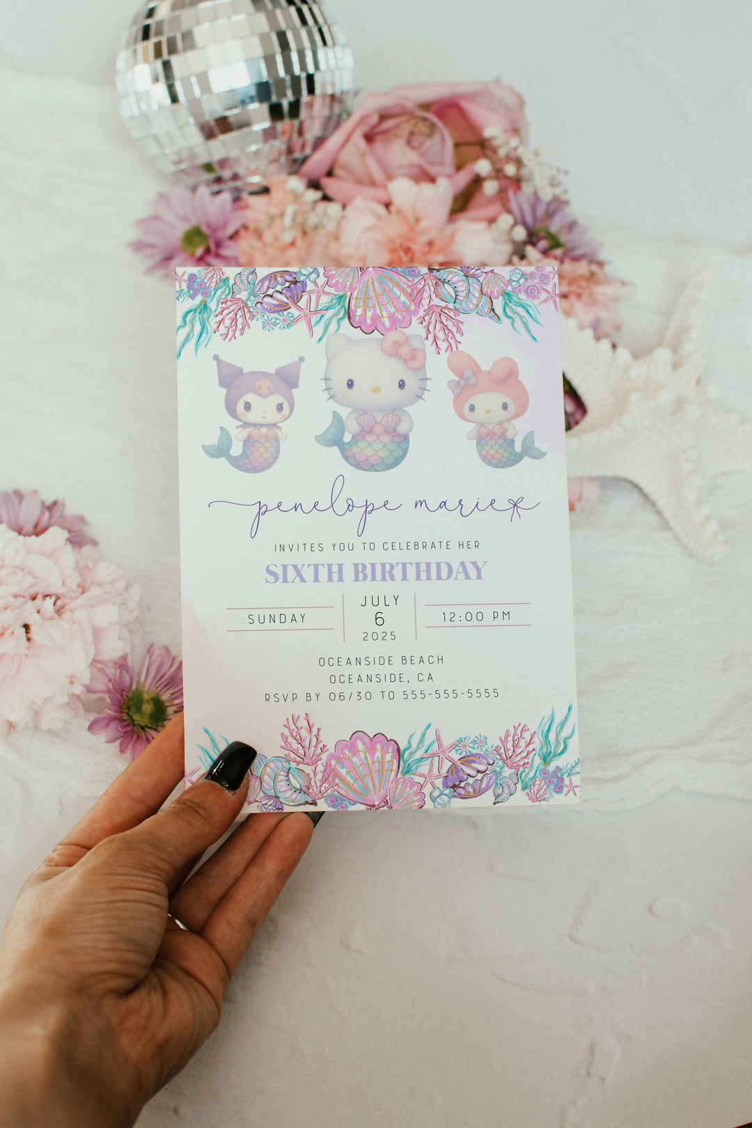 Hello Kitty Mermaid Birthday Invitation - Hello Kitty Mermaid Party - Kawaii Kitty Mermaid Theme - Hello Kitty Beach Birthday Party