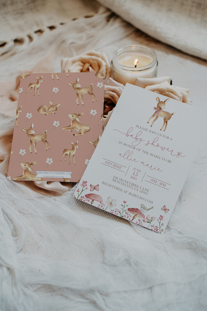 Oh Deer Baby Shower Invitation - Deer Baby Shower Bundle - Woodland Baby Shower Invite - Floral Deer Woodland Baby Shower Invitation Bundle