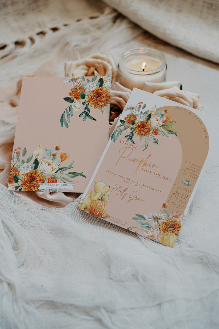 Boho Fall Winnie The Pooh Baby Shower Invitation - Boho Fall Winnie The Pooh Baby Shower Invitation - Baby Girl Winnie the Pooh Invitation - Boho Baby Shower Invitation