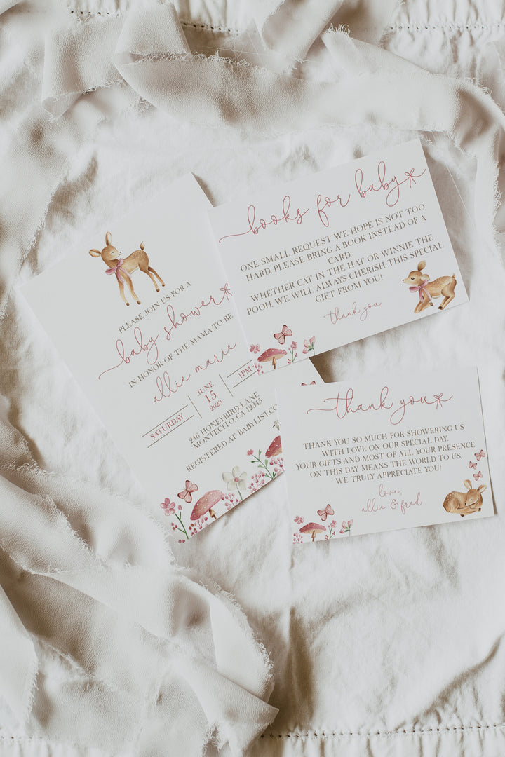 Oh Deer Baby Shower Invitation - Deer Baby Shower Bundle - Woodland Baby Shower Invite - Floral Deer Woodland Baby Shower Invitation Bundle