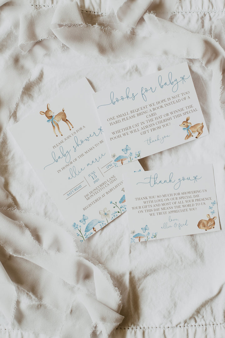Baby Boy Deer Baby Shower Invitation - Woodland Baby Shower Invite Bundle - Oh Deer Invitation - Deer Baby Shower Stationery Set - Boy Deer Baby Shower Invitation Bundle