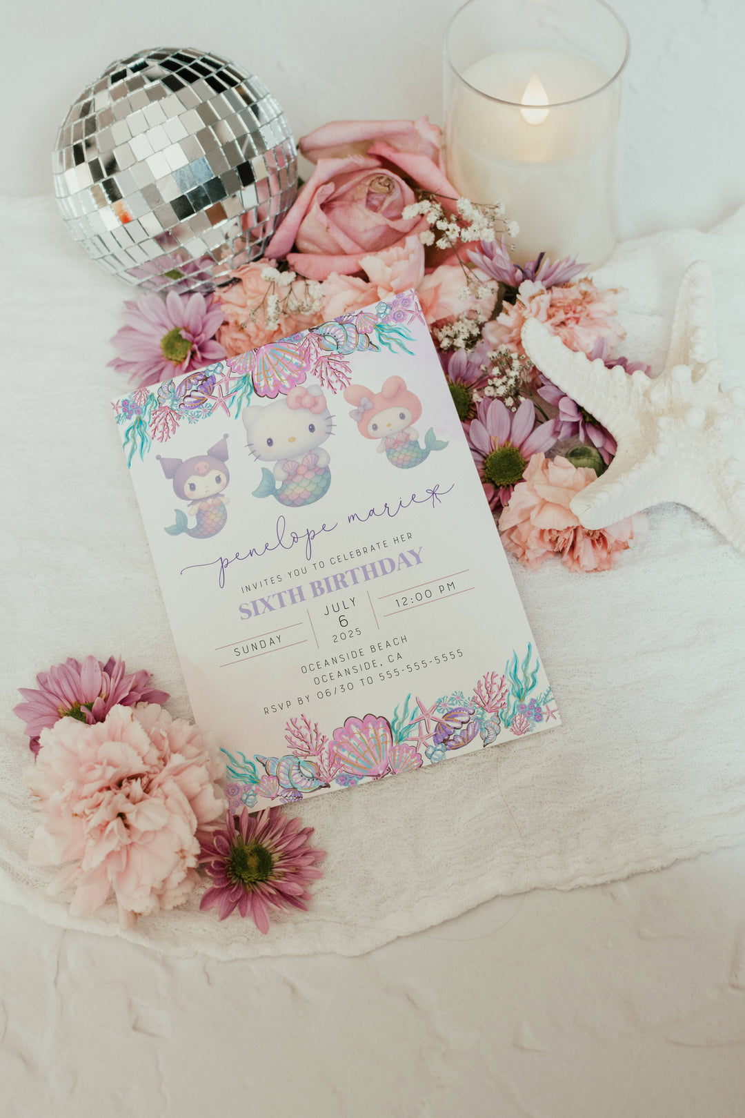Hello Kitty Mermaid Birthday Invitation - Hello Kitty Mermaid Party - Kawaii Kitty Mermaid Theme - Hello Kitty Beach Birthday Party