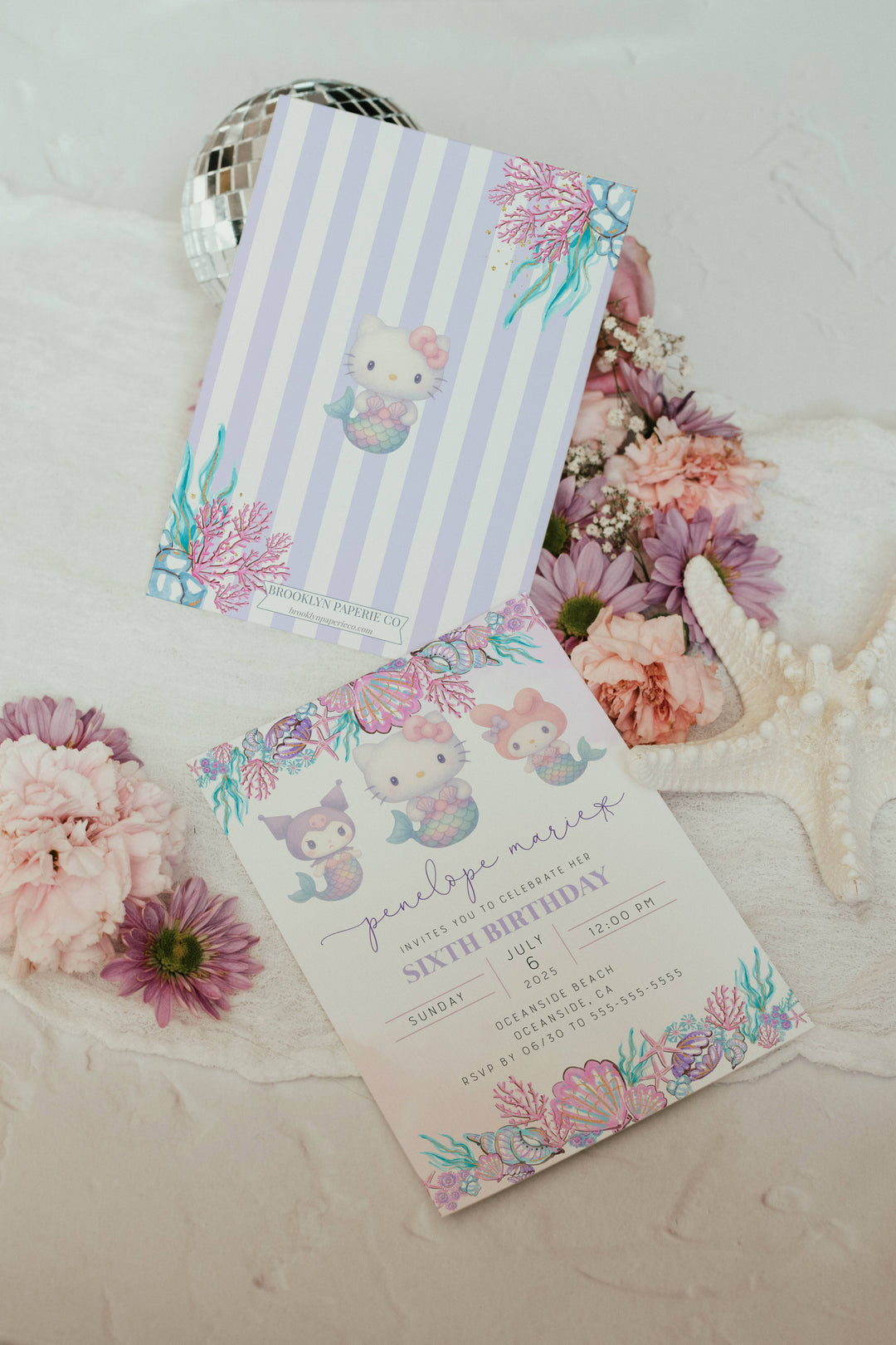 Hello Kitty Mermaid Birthday Invitation - Hello Kitty Mermaid Party - Kawaii Kitty Mermaid Theme - Hello Kitty Beach Birthday Party