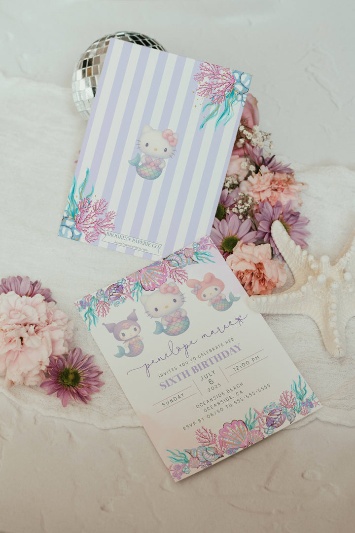 Hello Kitty Mermaid Birthday Invitation - Hello Kitty Mermaid Party - Kawaii Kitty Mermaid Theme - Hello Kitty Beach Birthday Party