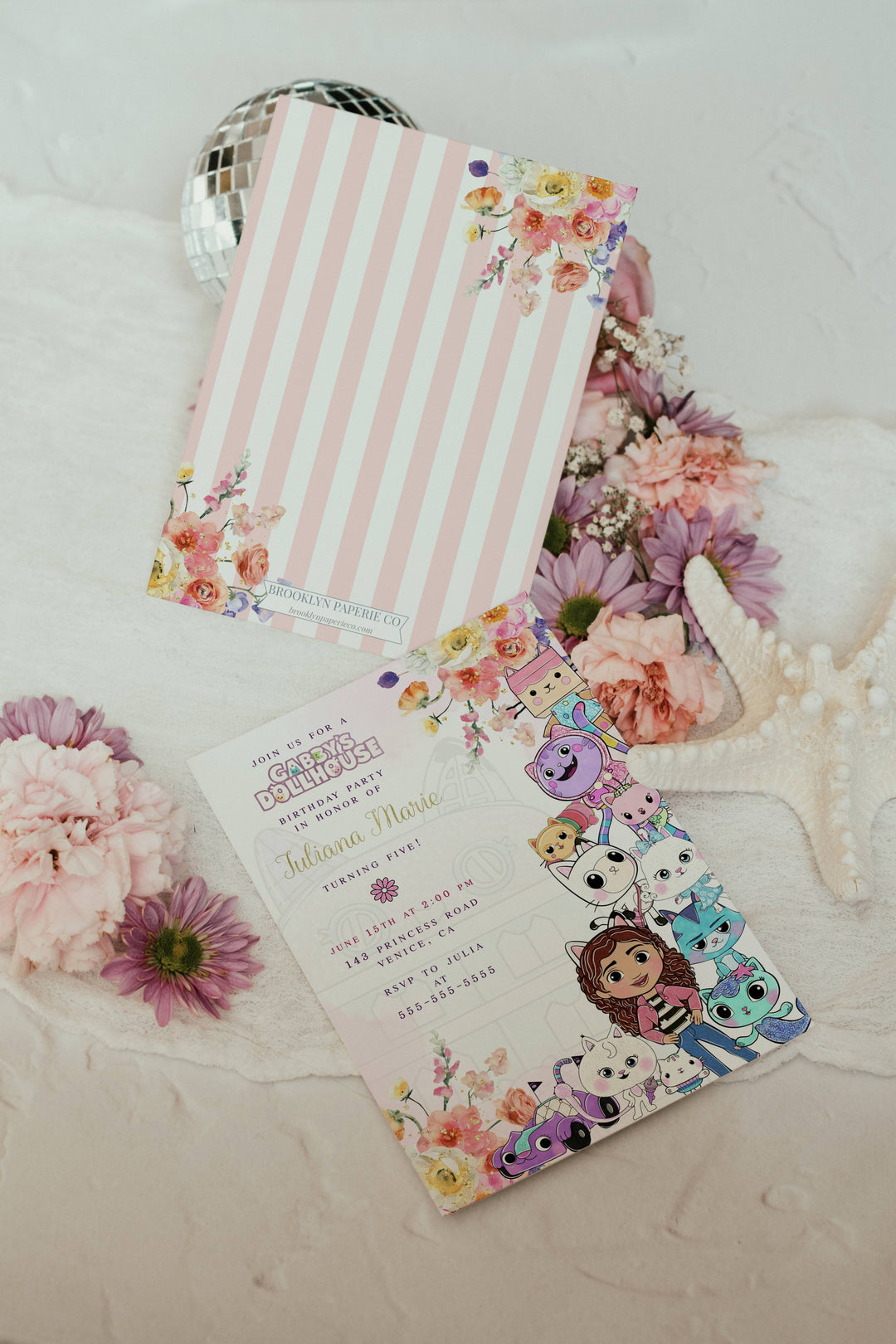 Gabby's Dollhouse Birthday Invitation - Floral Gabby's Dollhouse Invitation - Editable Gabby's Dollhouse Invite - Dollhouse Cat Invitation