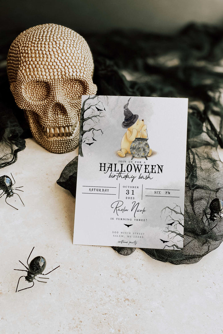Halloween Winnie the Pooh Invitation - Halloween Winnie the Pooh Invite - Fall Winnie the Pooh Invitation - Witch Halloween Invitation - Spooky Winnie the Pooh Invitation