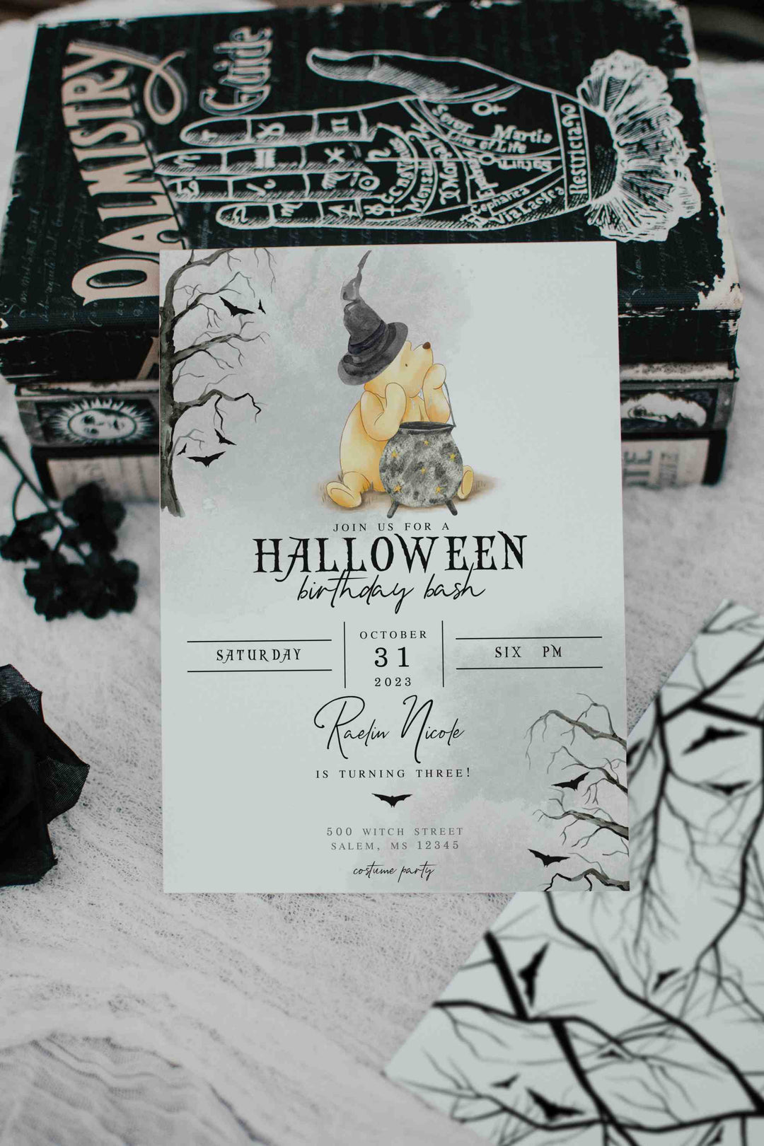 Halloween Winnie the Pooh Invitation - Halloween Winnie the Pooh Invite - Fall Winnie the Pooh Invitation - Witch Halloween Invitation - Spooky Winnie the Pooh Invitation