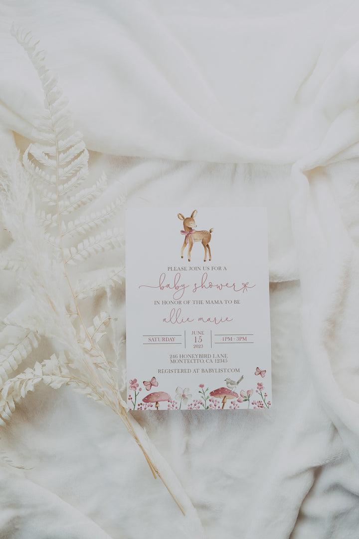 Deer Baby Shower Invitation - Oh Deer Baby Shower Invite - Woodland Baby Shower Invite - Girl Baby Shower Invitation - Feminine Baby Shower