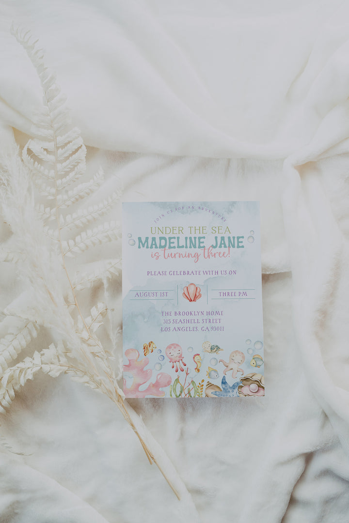 Ocean Birthday Invitation - Under The Sea Birthday Invitation - Mermaid Birthday Invitation - Sea Creatures Birthday Invitation - Kids Ocean Birthday Invitation