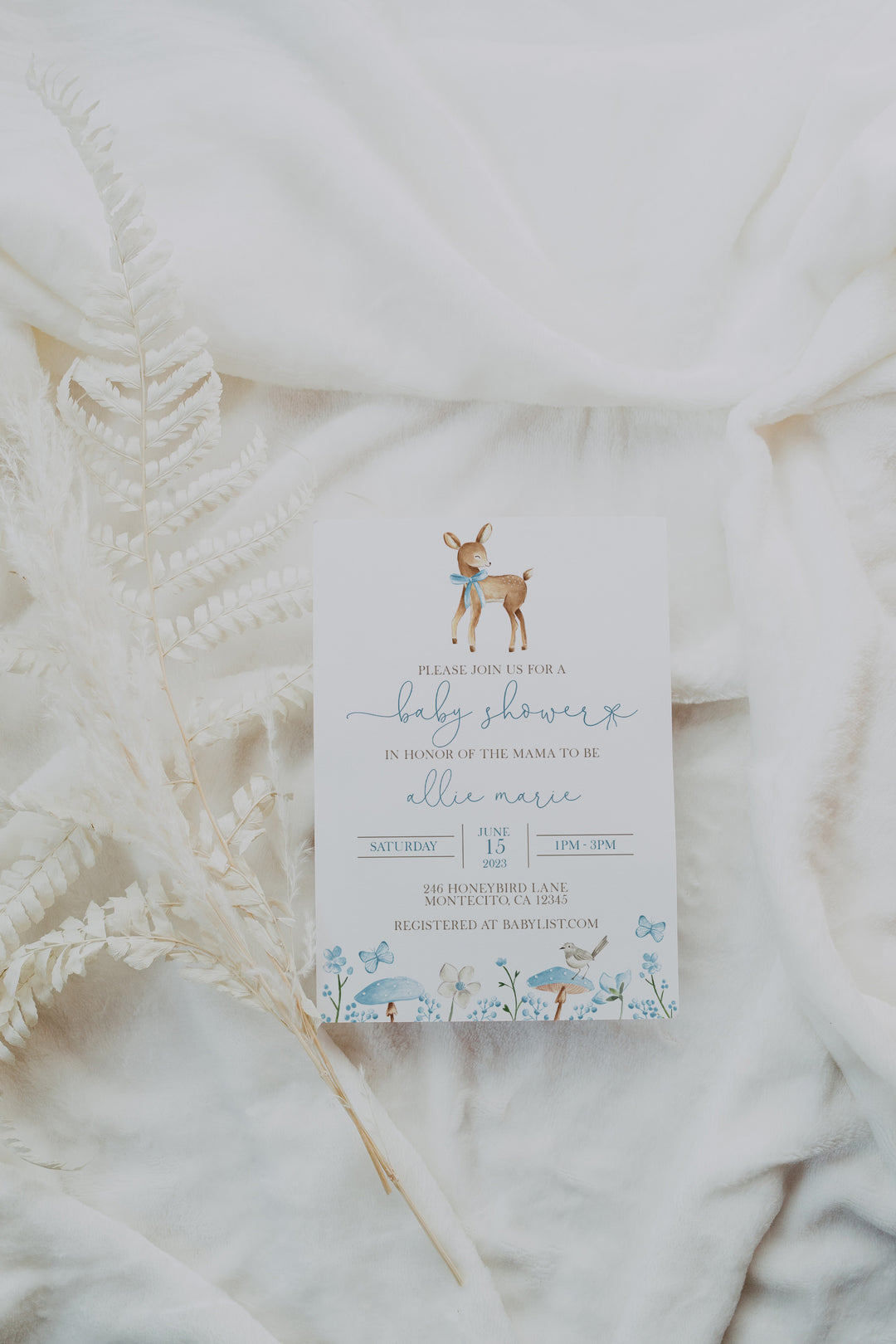 Deer Baby Shower Invite - Boy Deer Baby Shower Invitation - Woodland Baby Shower Invitation - Baby Blue Baby Shower Invite - Oh Deer Invite