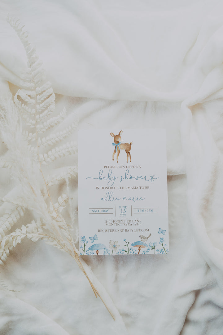 Deer Baby Shower Invite - Boy Deer Baby Shower Invitation - Woodland Baby Shower Invitation - Baby Blue Baby Shower Invite - Oh Deer Invite