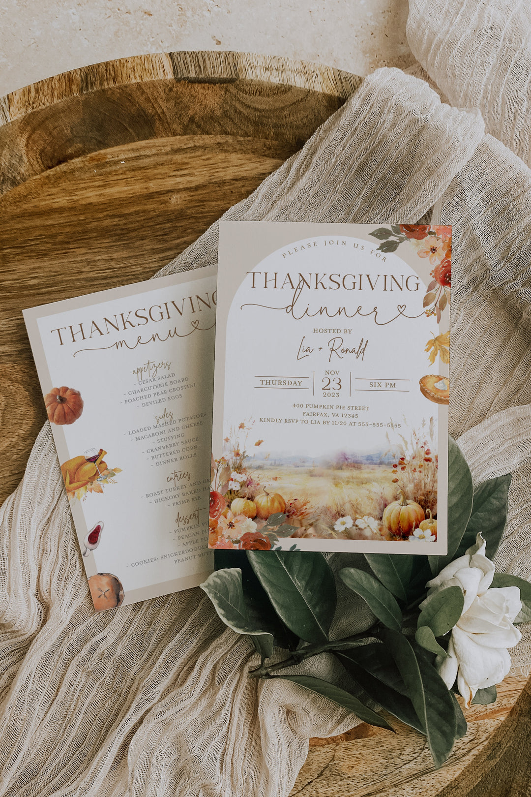 Thanksgiving Invitation & Menu - Thanksgiving Dinner Invite - Fall Dinner Invitation - Thanksgiving Menu Invitation - Thanksgiving Menu 5x7 Invitation Menu