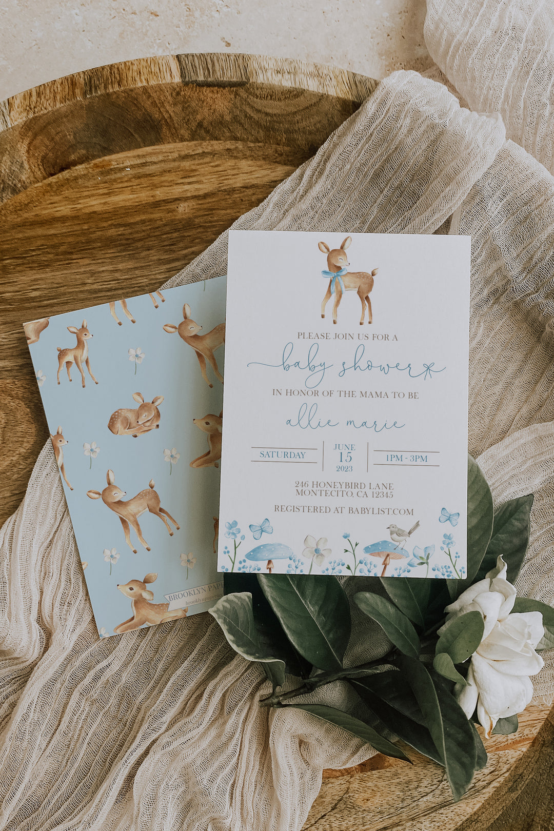 Deer Baby Shower Invite - Boy Deer Baby Shower Invitation - Woodland Baby Shower Invitation - Baby Blue Baby Shower Invite - Oh Deer Invite