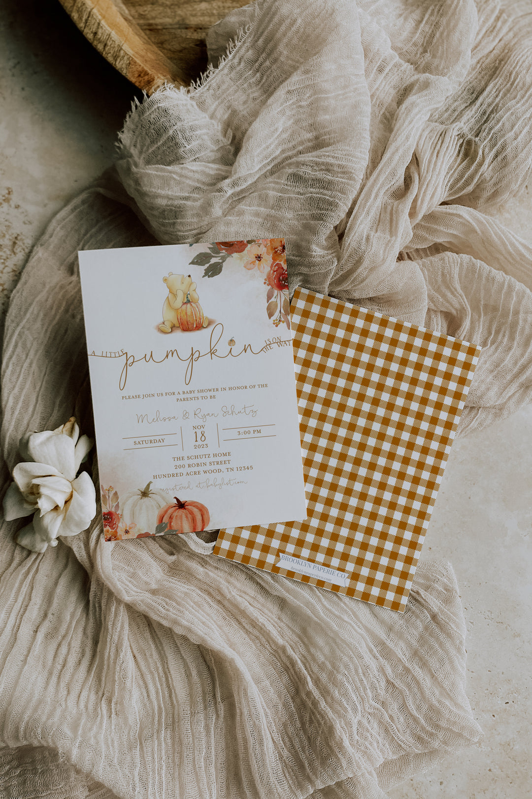 A Little Pumpkin Is On The Way Invitation - Winnie The Pooh Pumpkin Baby Shower Invitation - Pooh Bear Baby Shower Invite - Fall Pooh Baby Shower Invitation