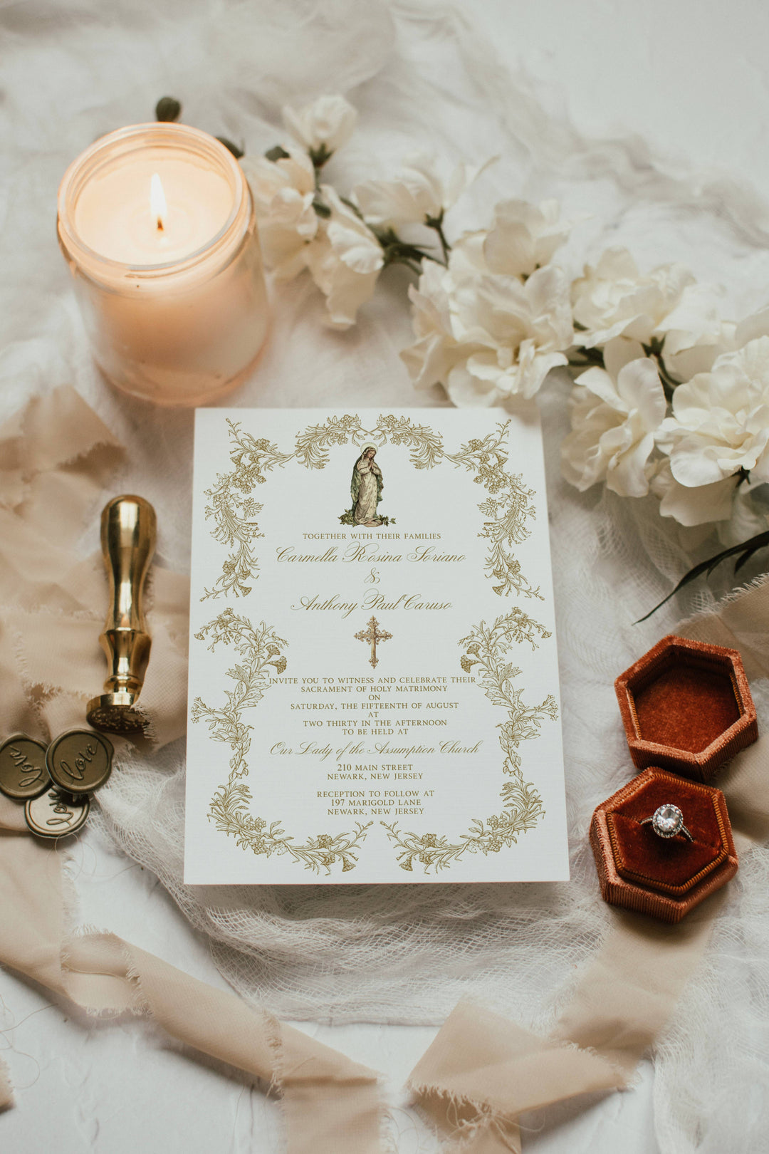 Catholic Wedding Invitation - Virgin Mary Invitation - Baroque Catholic Invitation - Classic Catholic Invitation - Wedding Mass Invitation