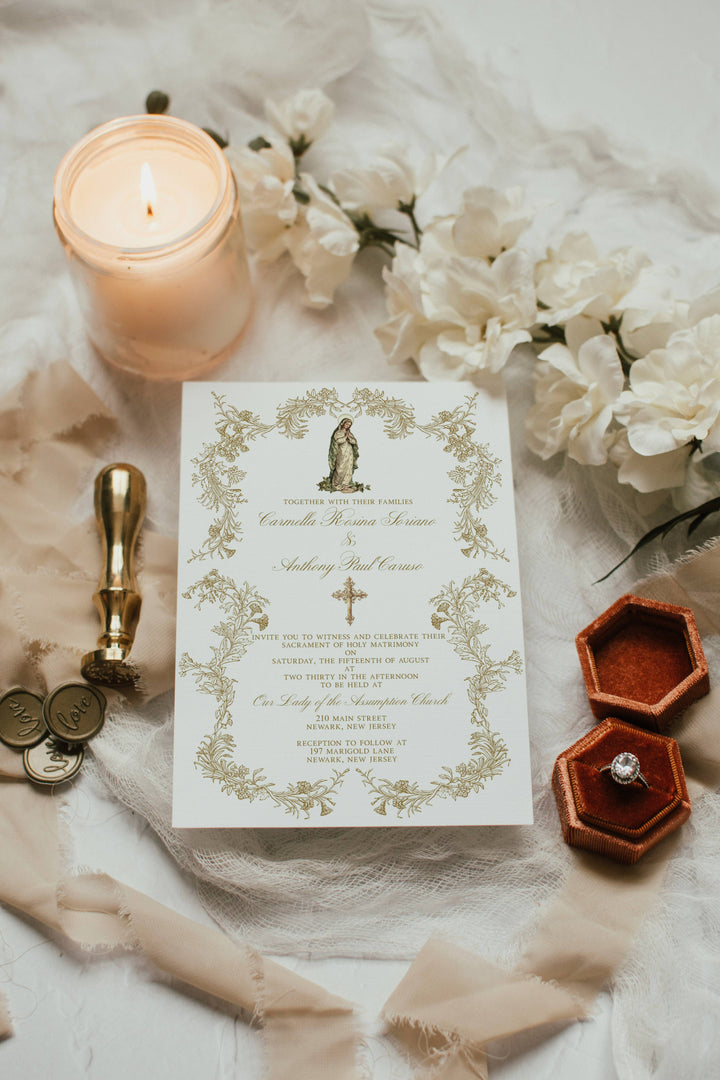 Catholic Wedding Invitation - Virgin Mary Invitation - Baroque Catholic Invitation - Classic Catholic Invitation - Wedding Mass Invitation