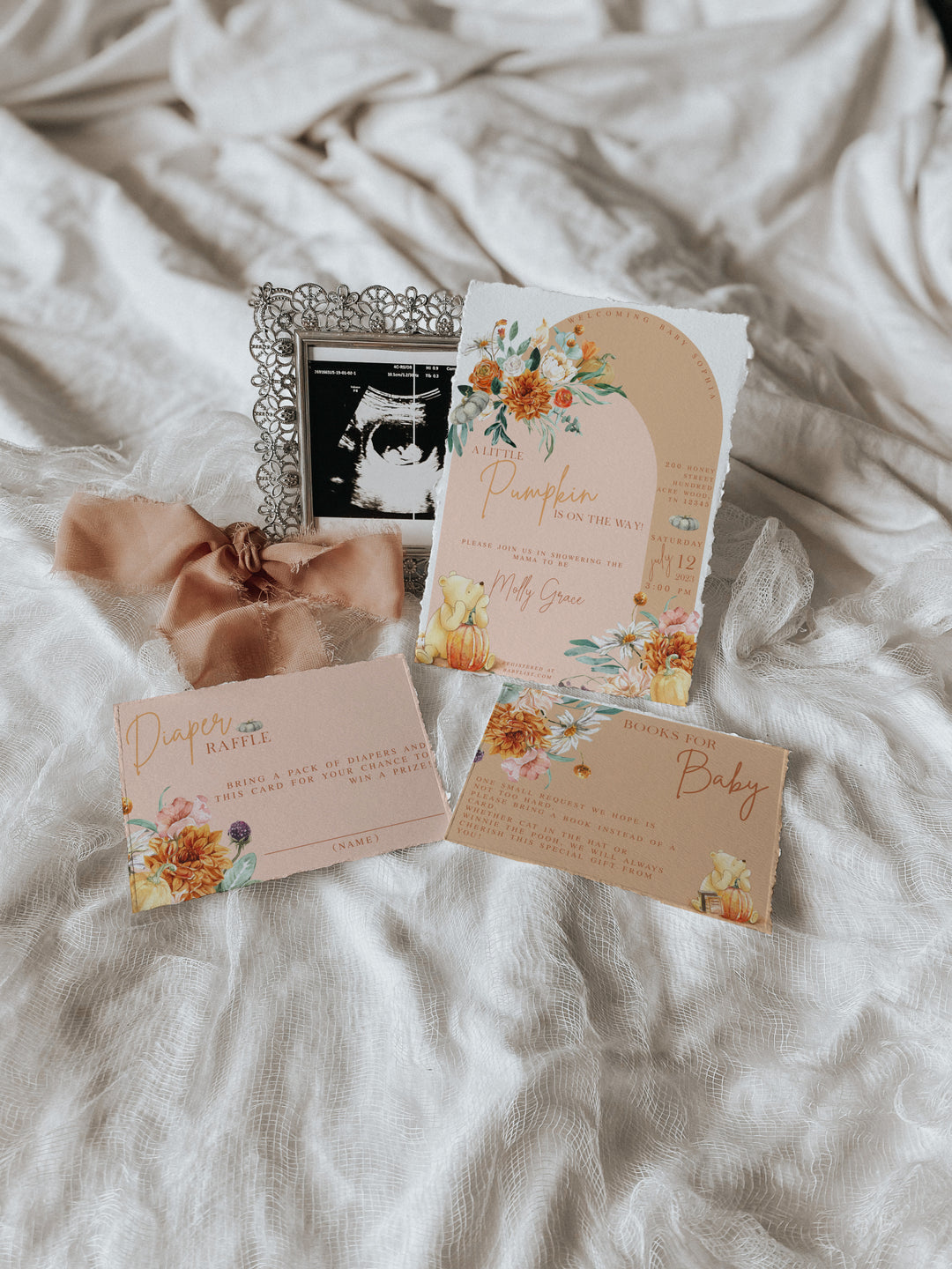 Winnie the Pooh Baby Shower Suite - Fall Winnie the Pooh Invitation - Boho Pooh Invitation Suite - Baby Shower Diaper Raffle Card - Pooh Bear Baby Shower 3 Piece Suite