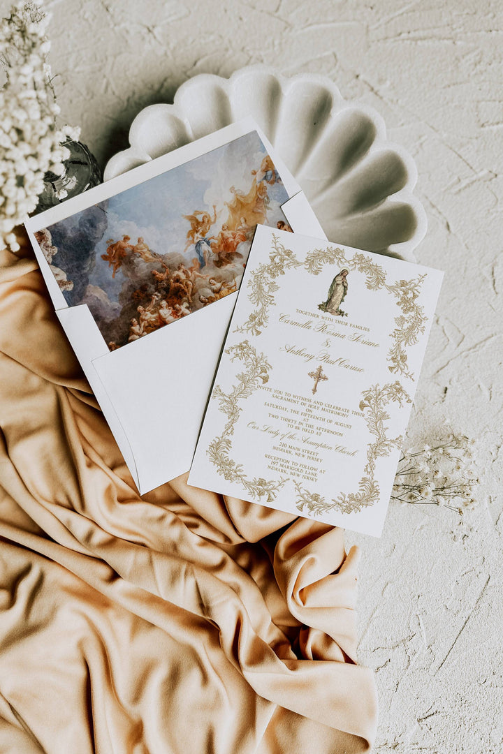 Catholic Wedding Invitation - Virgin Mary Invitation - Baroque Catholic Invitation - Classic Catholic Invitation - Wedding Mass Invitation