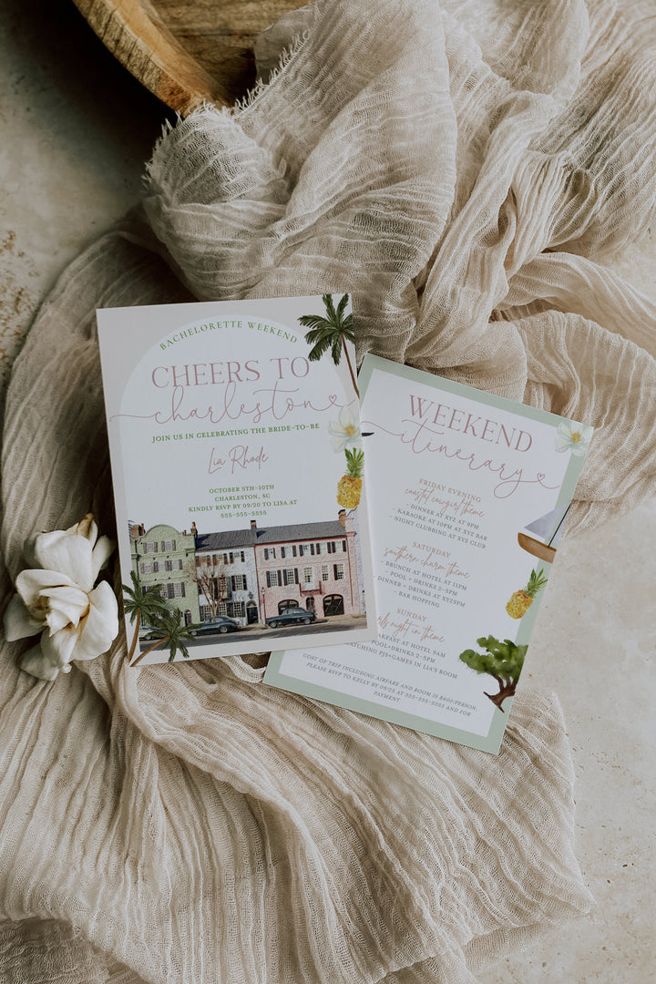 Charleston Bachelorette Invitation - Charleston Bachelorette Itinerary - Charleston SC Girls Trip - Charleston Weekend Invite & Itinerary