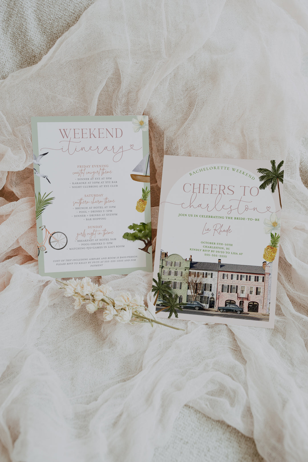 Charleston Bachelorette Invitation - Charleston Bachelorette Itinerary - Charleston SC Girls Trip - Charleston Weekend Invite & Itinerary