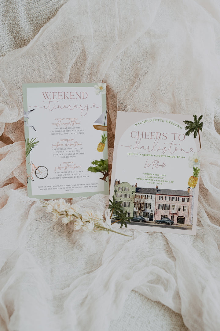 Charleston Bachelorette Invitation - Charleston Bachelorette Itinerary - Charleston SC Girls Trip - Charleston Weekend Invite & Itinerary