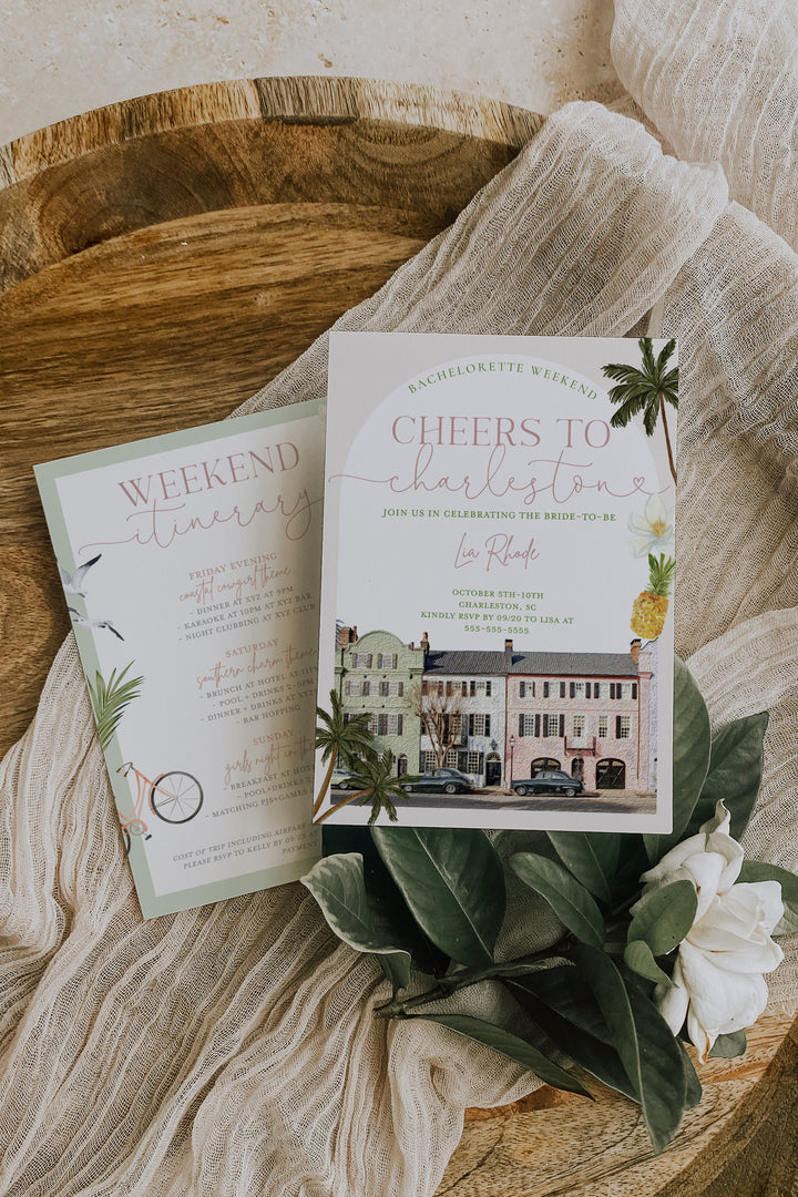 Charleston Bachelorette Invitation - Charleston Bachelorette Itinerary - Charleston SC Girls Trip - Charleston Weekend Invite & Itinerary