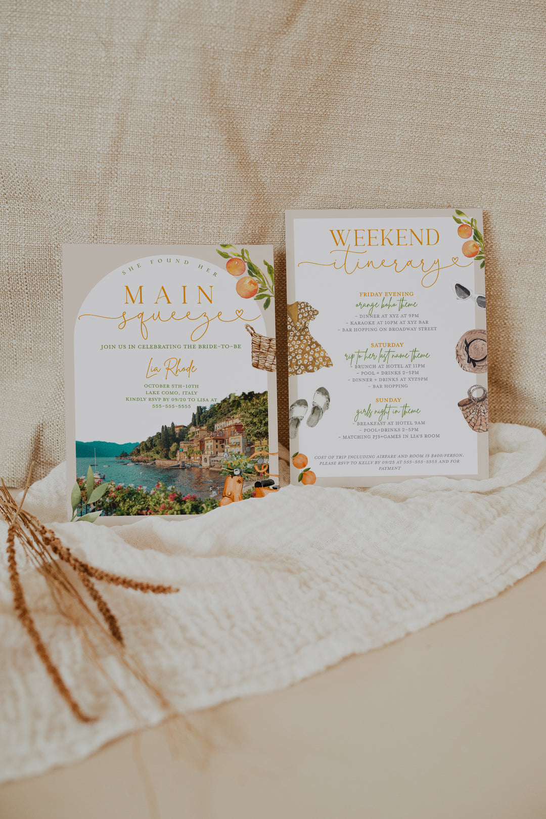 Lake Como Bachelorette Invitation - Italian Bachelorette Invitation - Destination Bachelorette Invitation - Lake Como Invitation & Itinerary