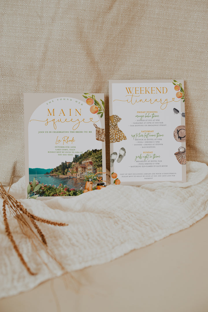 Lake Como Bachelorette Invitation - Italian Bachelorette Invitation - Destination Bachelorette Invitation - Lake Como Invitation & Itinerary