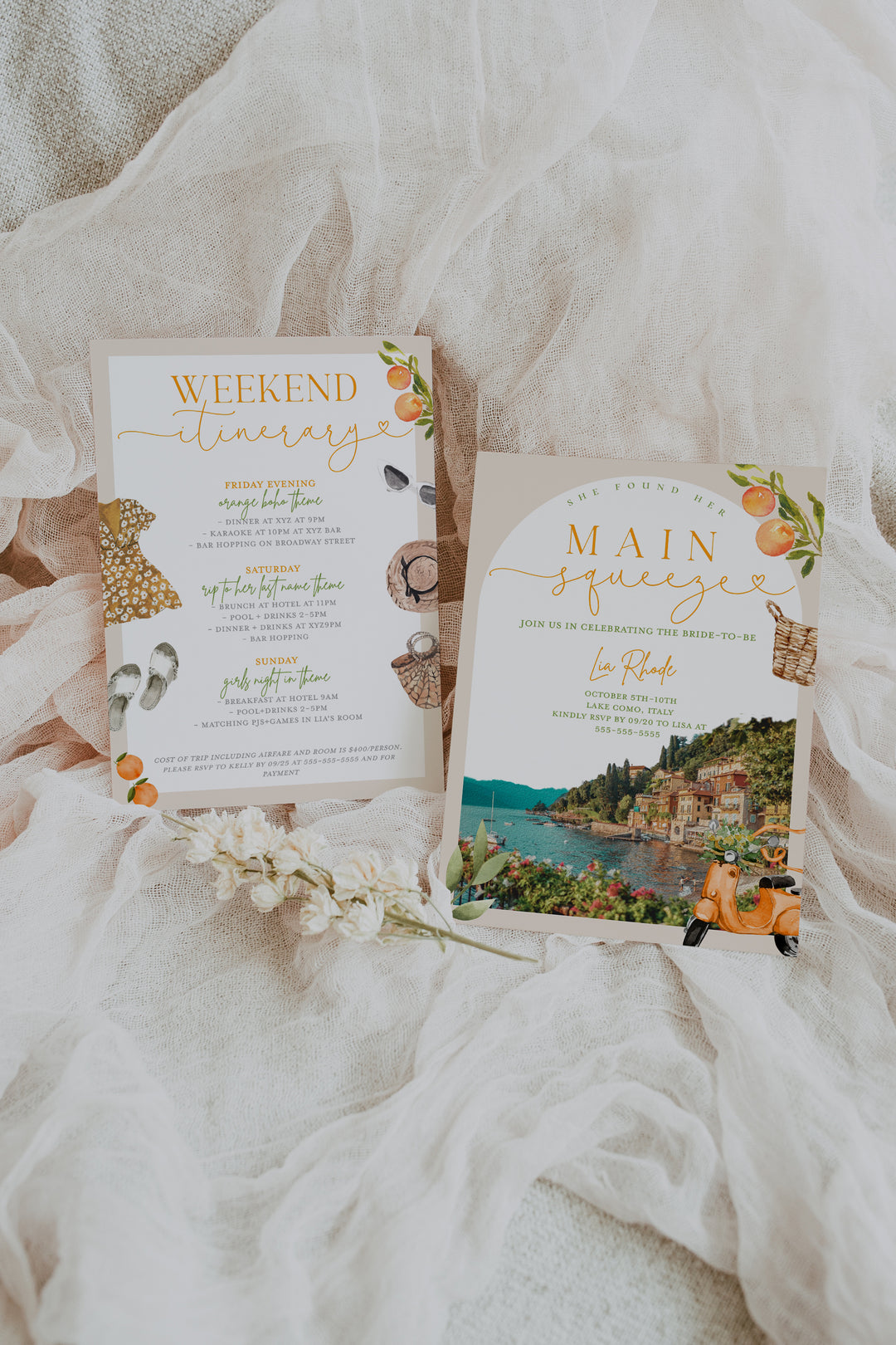Lake Como Bachelorette Invitation - Italian Bachelorette Invitation - Destination Bachelorette Invitation - Lake Como Invitation & Itinerary