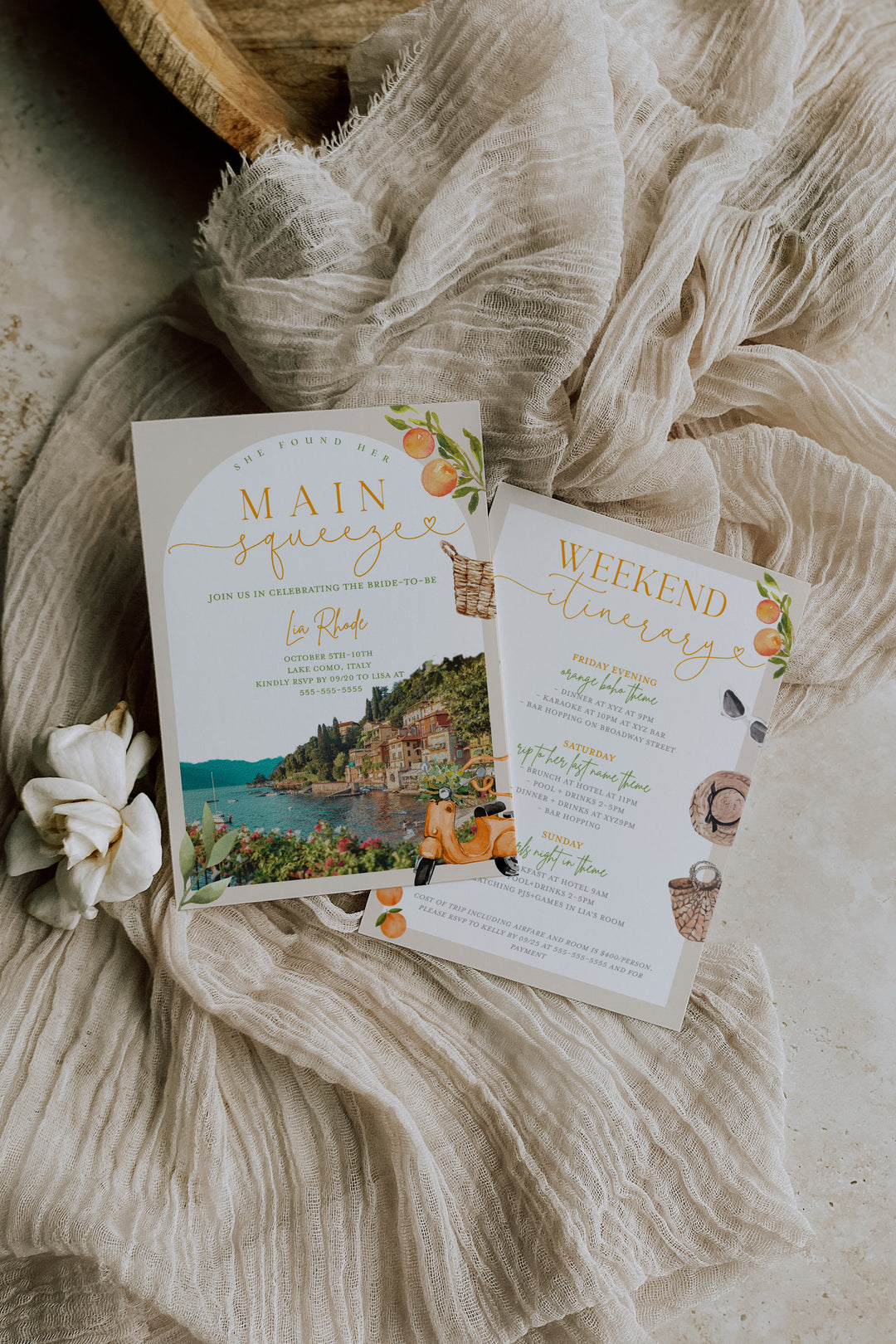 Lake Como Bachelorette Invitation - Italian Bachelorette Invitation - Destination Bachelorette Invitation - Lake Como Invitation & Itinerary