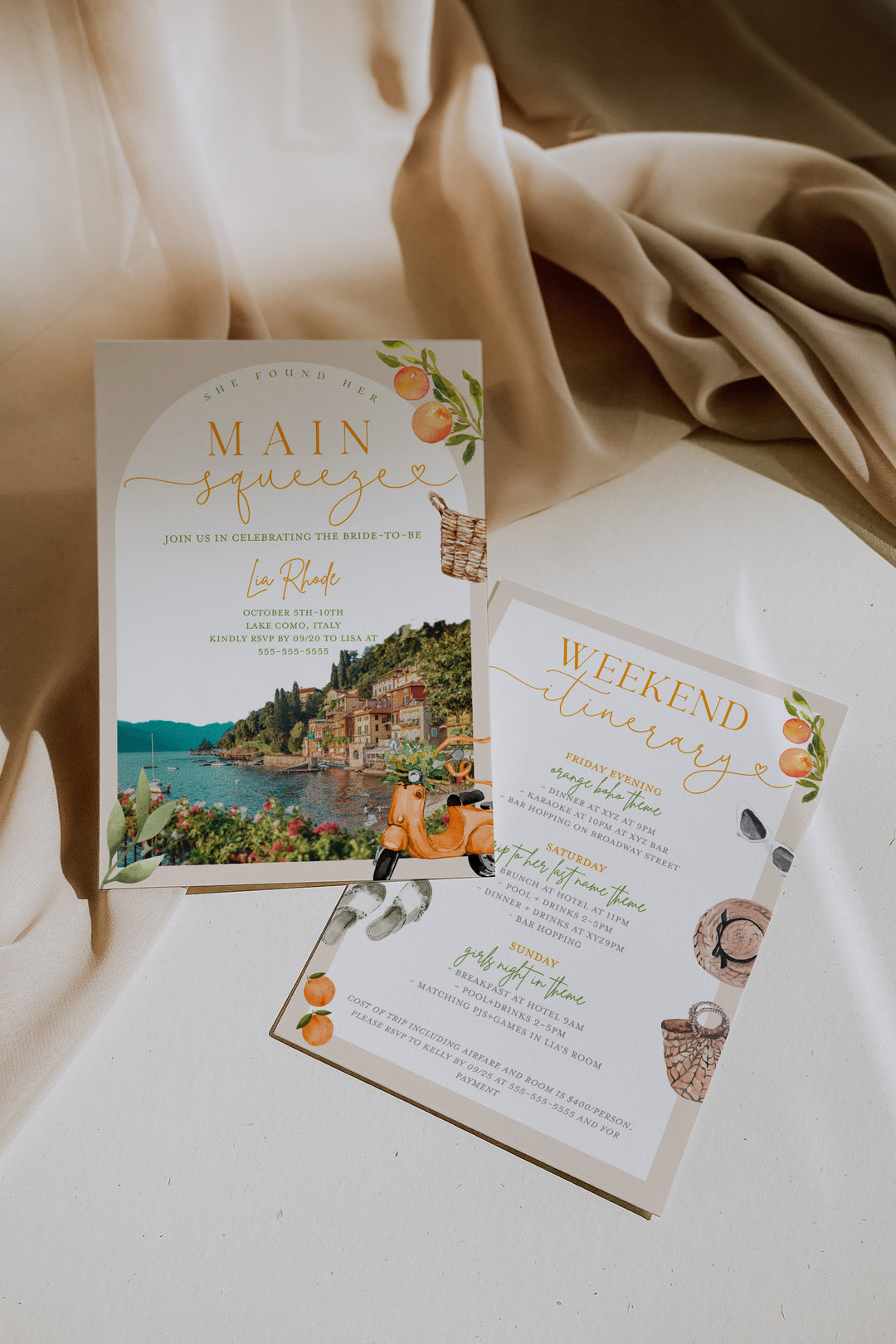 Lake Como Bachelorette Invitation - Italian Bachelorette Invitation - Destination Bachelorette Invitation - Lake Como Invitation & Itinerary