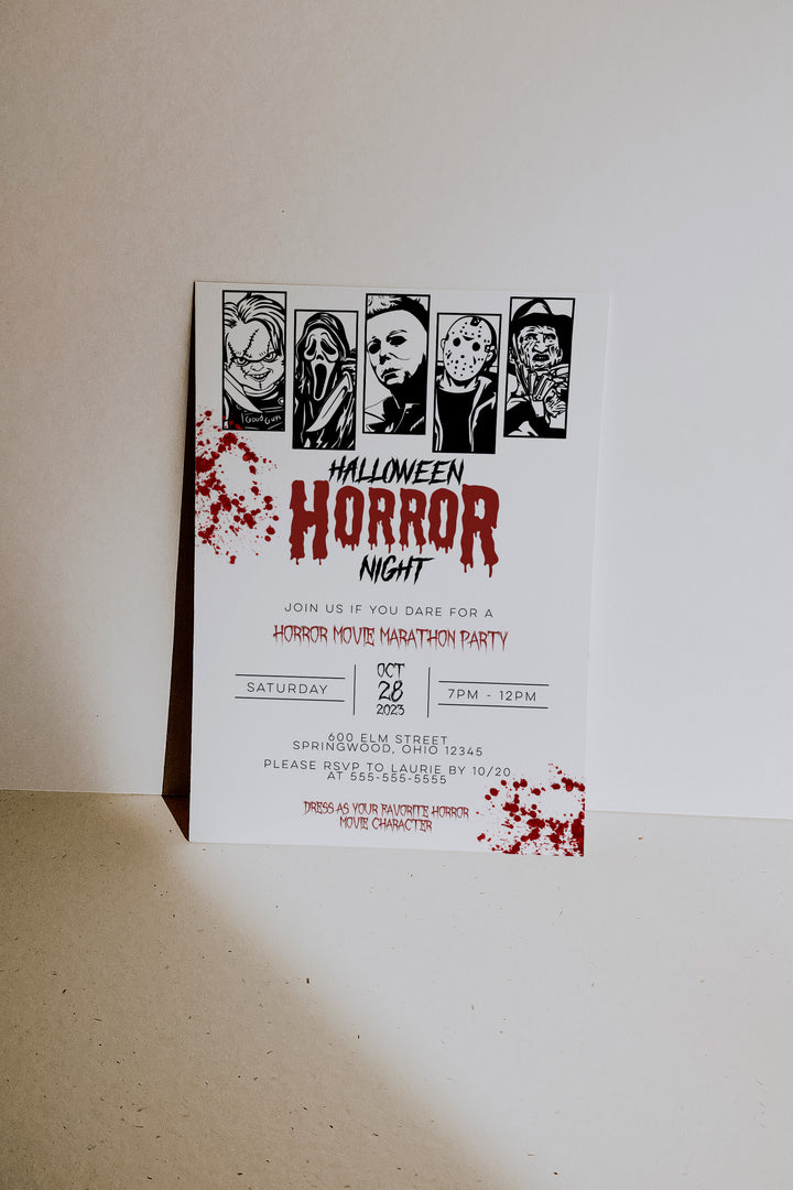 Horror Movie Halloween Invitation - Horror Movie Marathon Invite - Scary Movie Party Invite - Halloween Movie Party Invitation - Horror Card Invitation