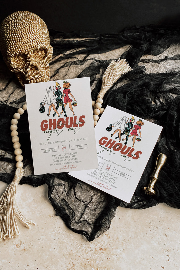 Editable Retro Halloween Invitation - Girls Night Halloween Invitation - Vintage Halloween Party Invitation - Ghouls Night Out Invitation