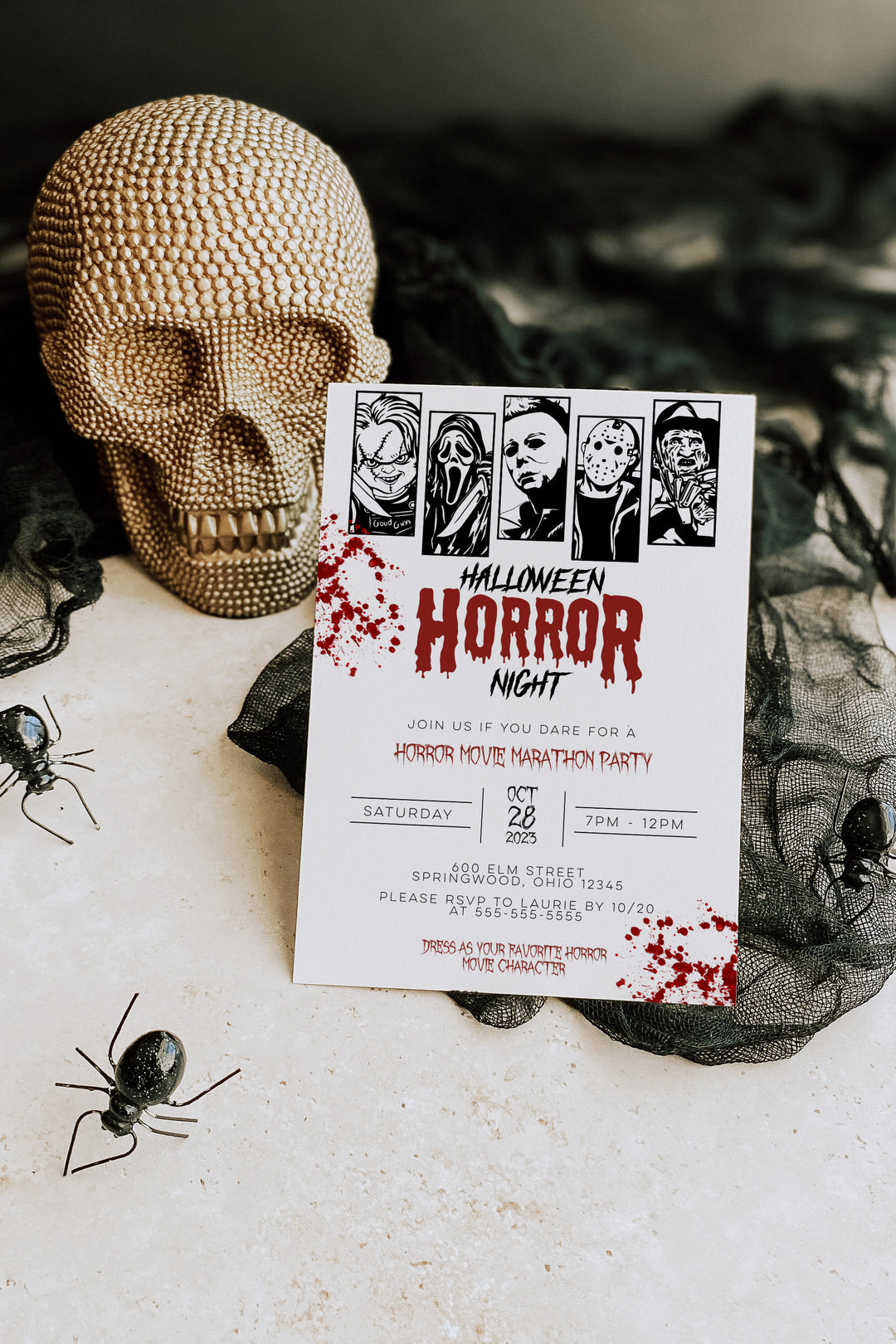 Horror Movie Halloween Invitation - Horror Movie Marathon Invite - Scary Movie Party Invite - Halloween Movie Party Invitation - Horror Card Invitation