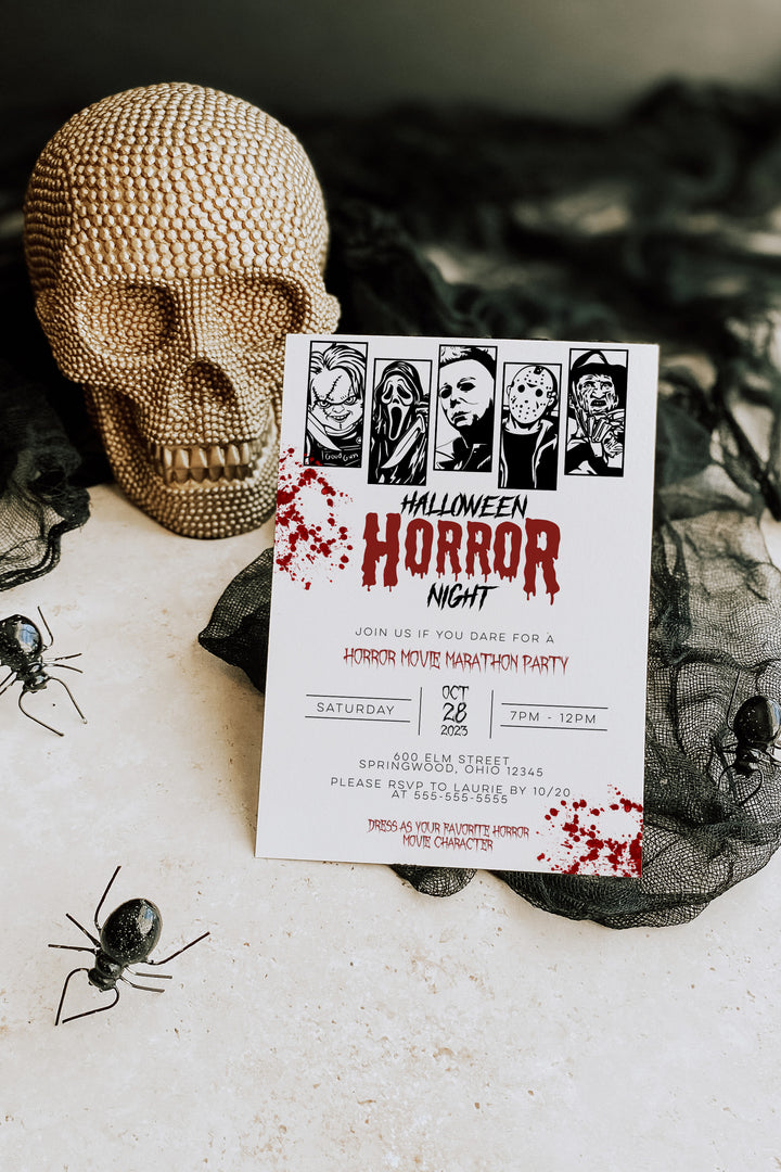 Horror Movie Halloween Invitation - Horror Movie Marathon Invite - Scary Movie Party Invite - Halloween Movie Party Invitation - Horror Card Invitation