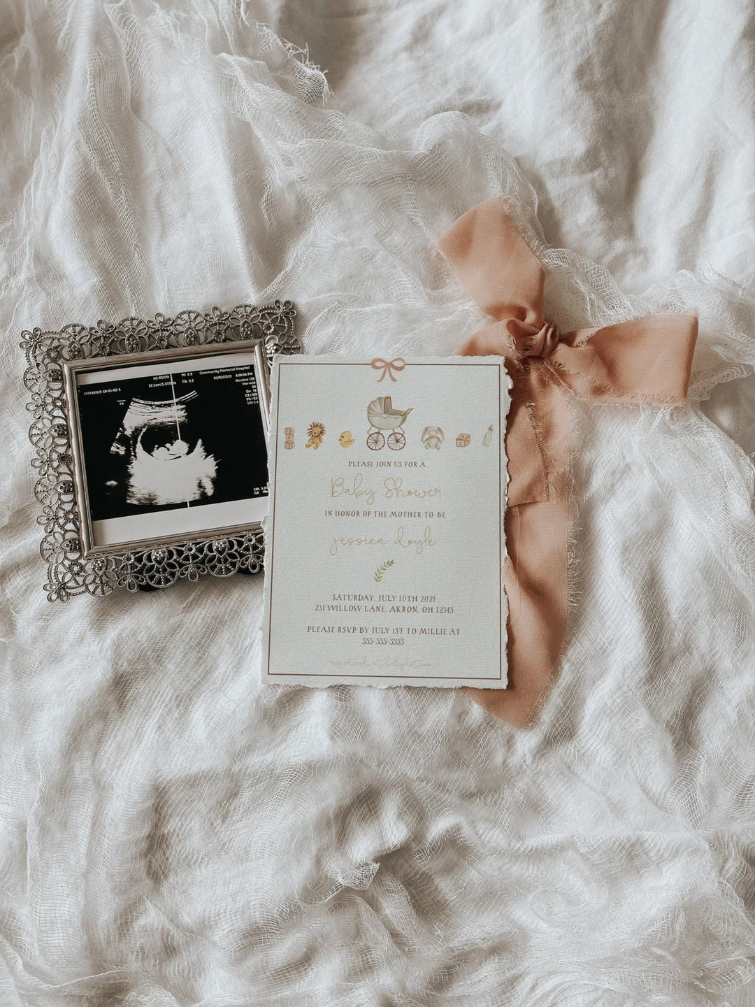 5x7 Baby Shower Invitation Mockup - Pink Baby Invitation Mockup - Boho Baby Invite Mockup - 5x7 Smart Object Stock Images - Baby Mockup A5