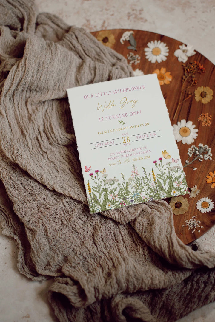 Invitation Mockup - Linen Invitation Mockup - 5x7 Wildflower Mockup - 5x7 Boho Pressed Flower Mockup - 5x7 Stationary Mockup Boho - A6
