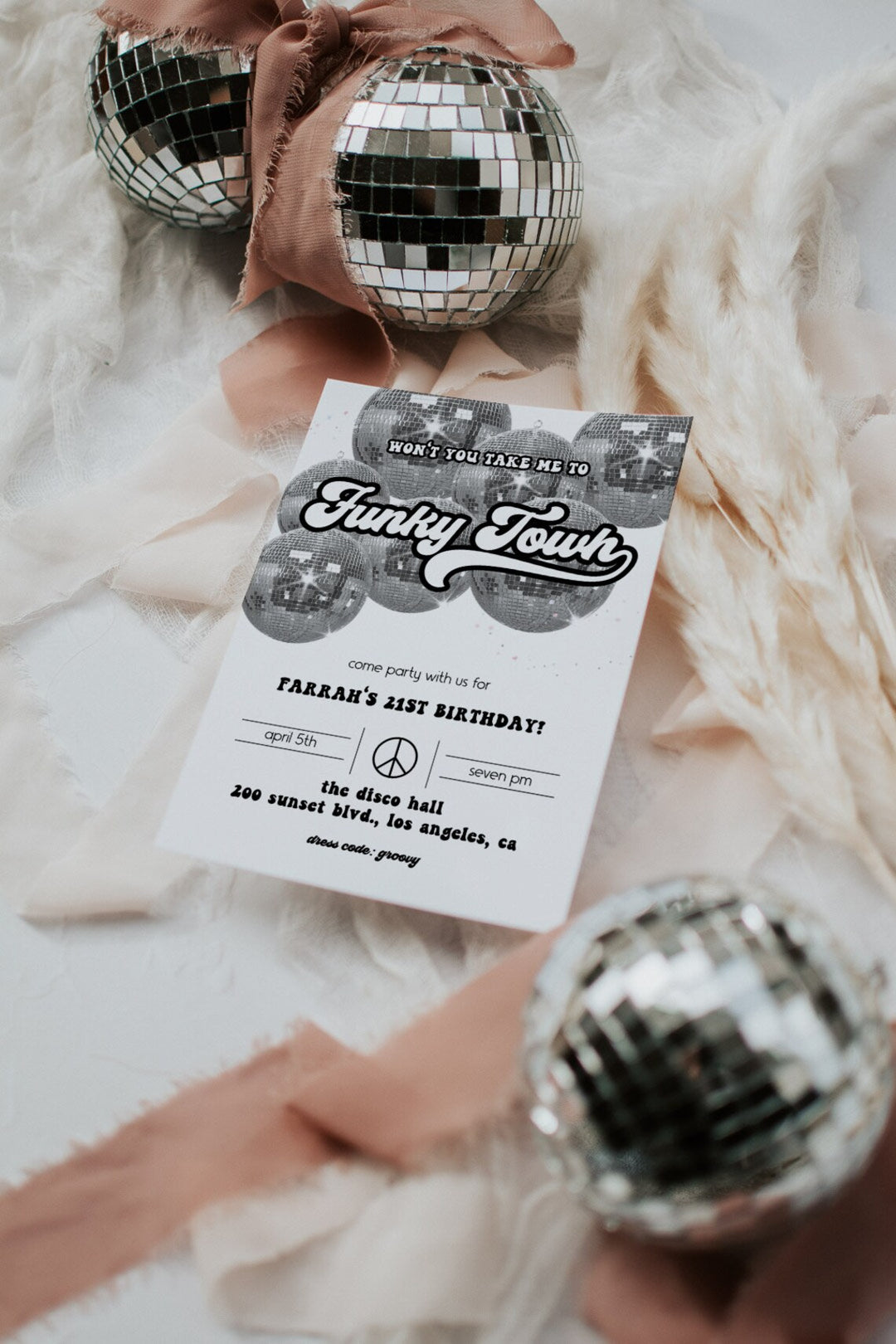 Boho Disco Invitation Mockup - Retro 5x7 Mockup - Disco Themed Mockup - Pampas & Disco Mockup - 5x7 Invitation Mockup - Pink Invitation A7