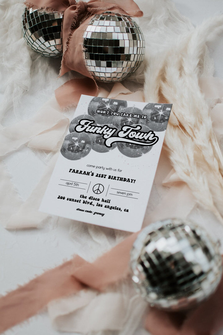 Boho Disco Invitation Mockup - Retro 5x7 Mockup - Disco Themed Mockup - Pampas & Disco Mockup - 5x7 Invitation Mockup - Pink Invitation A7